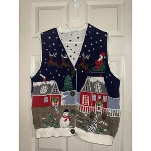 Vintage Sweater Loft New York Holiday vest  womens s/m  Made In USA  snowman